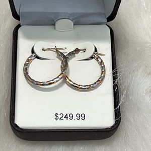 14K 2x20MM Twist Two Tone Hoop Earrings